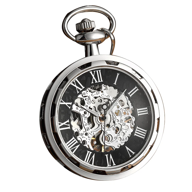 Old Mechanical Pocket Watch with Roman Numerals Number Skeleton Dial Fob China Clock with Gift Box for Men Gifts Dropshipping
