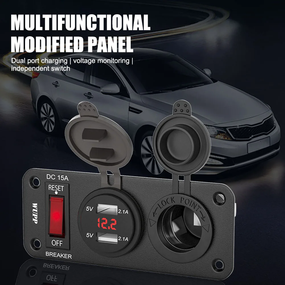

Marine Rocker Switch Panel 12V Outlet 5V/2.1A Dual USB Fast Charging Digital Voltmeter Fuse Breaker Switch for Car Boat Yacht RV