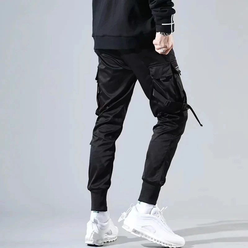 

Ribbons Harem Joggers Men Cargo Pants Streetwear 2021 Hip Hop Casual Pockets Track Pants Male Harajuku Fashion Trousers