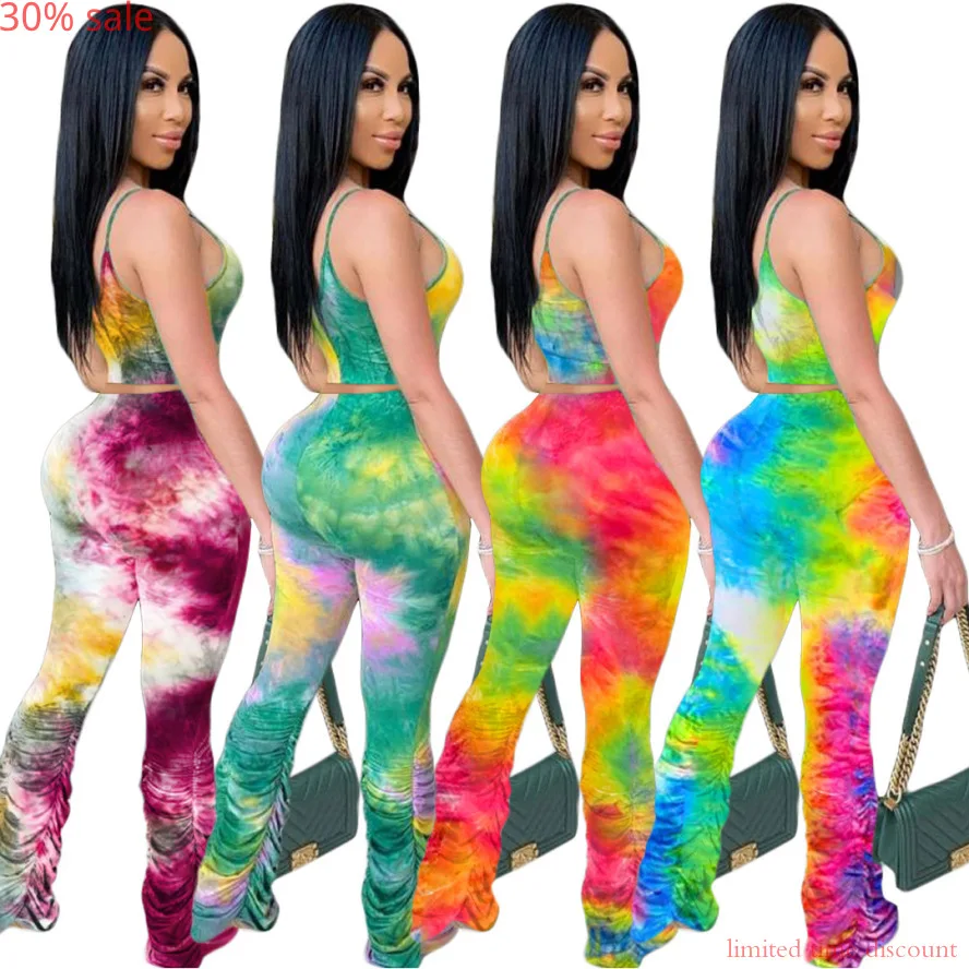 Женский летний комплект из 2 предметов с галстуком-краской укороченный топ