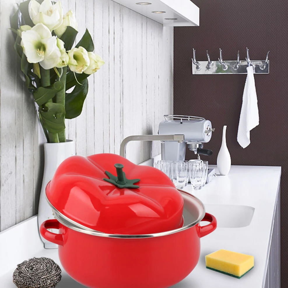 

1.7L/2.5L Thickened Enameled Saucepan Red Tomato Pot Cooking Noodles Applicable Induction Cooker Soup Pot Kitchenware with Lid