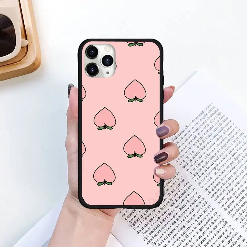 

Pink peach fruit food Phone Case for iPhone 11 12 pro XS MAX 8 7 6 6S Plus X 5S SE 2020 XR Luxury brand shell funda coque