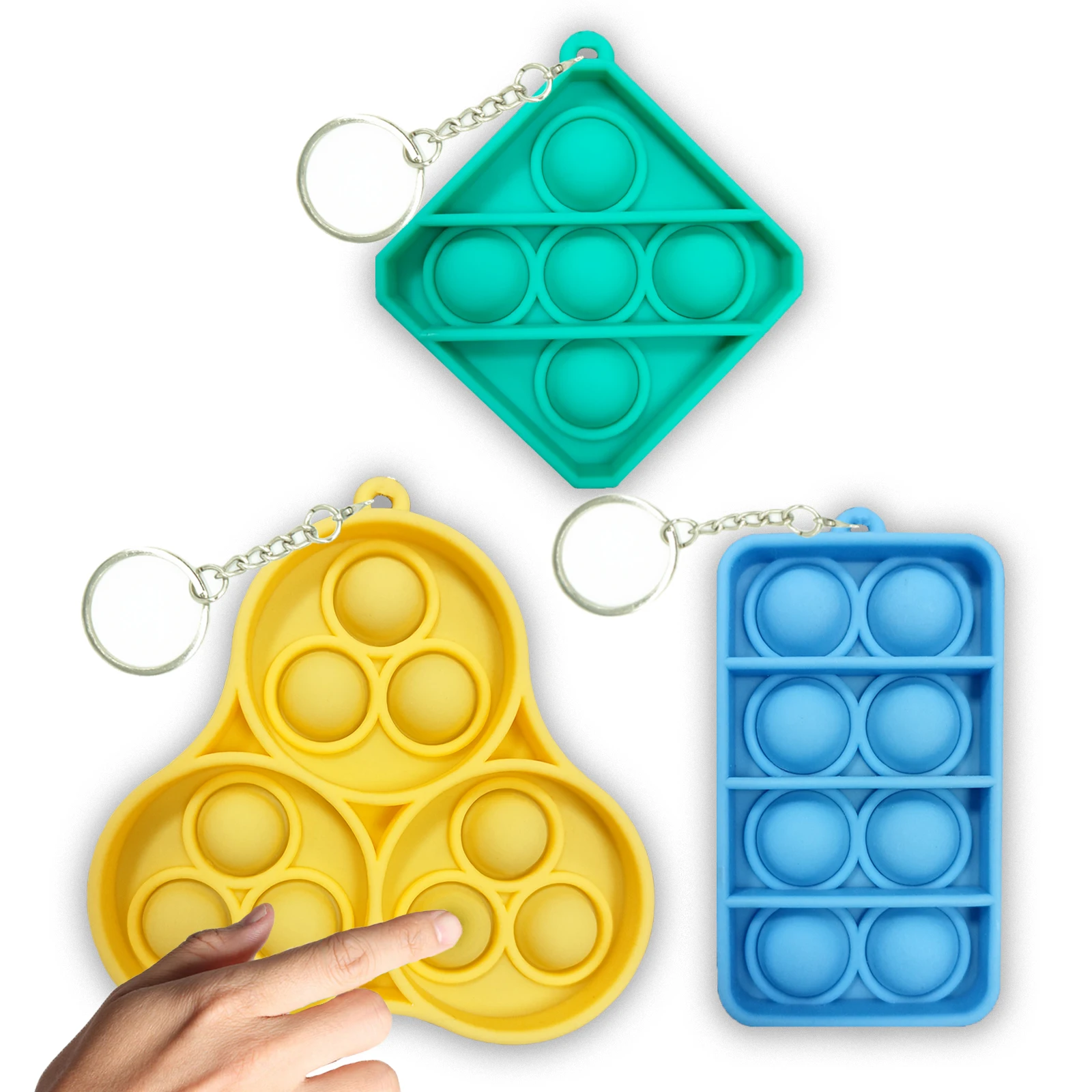 Juego de Mini llavero de burbujas sensoriales con hoyuelos, juguete para aliviar el estr&eacute;s y el autismo, barato, paquete de 3 unidades-0