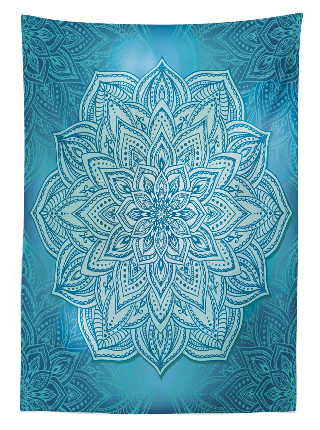 Скатерть с изображением символа Мандала в восточном стиле цветком лотоса синих
