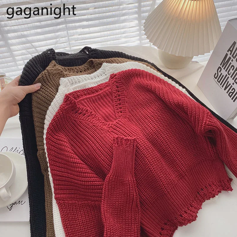 

Gaganight Модные женские свитера однотонный вязаный осенне-зимний однотонный пуловер шикарные корейские женские джемперы укороченный женский ...