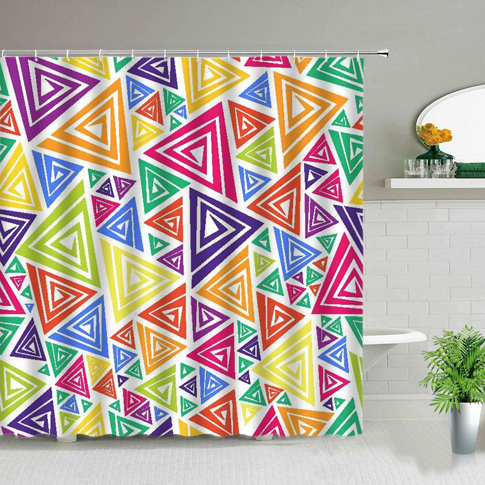 

Водонепроницаемая занавеска для душа с геометрическим рисунком, цветная Полиэстеровая ткань для ванной, домашний декор, экран для ванной к...