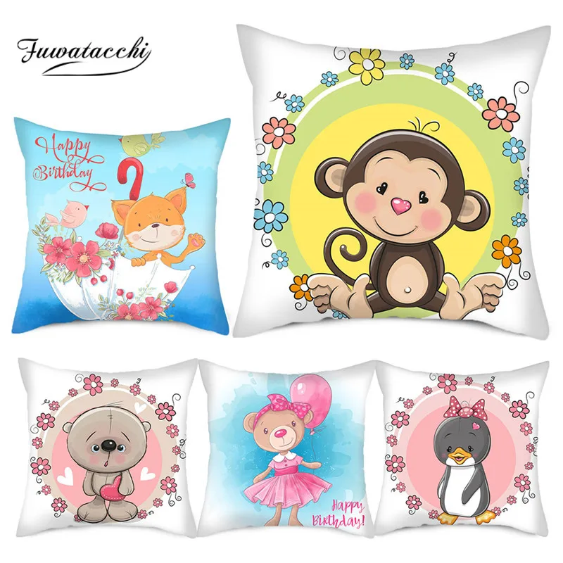 

Fuwatacchi Cartoon Animals Printed Cushion Cover Rabbit Cat Pillow Covers New for Home Sofa Decorative Throw Pillowcases 45*45cm