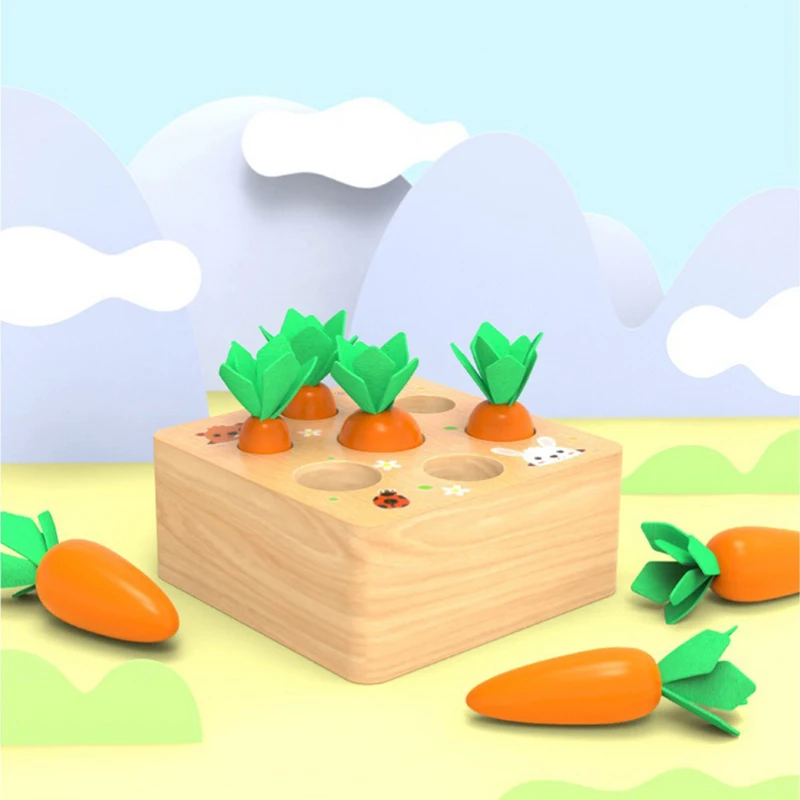 

Montessori Wooden Toys Set Baby Pulling Carrot Shape Matching Size Cognition Montessori Educational Toy Wooden Baby Toys