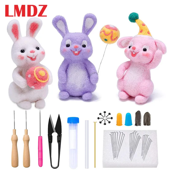 

LMDZ Needle Wool Felting DIY Cute Animal Bunny Gift Wool Felted Rabbits Doll Manual Felting Kit for Beginners with Instructions