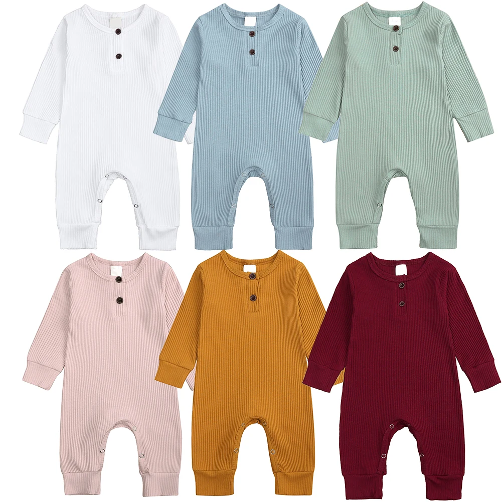 

Baby Spring Autumn Clothing Newborn Baby Girl Boy Ribbed Clothes Knitted Cotton Romper Jumpsuit Solid 2PCS Outfits 2021 Hot Sale