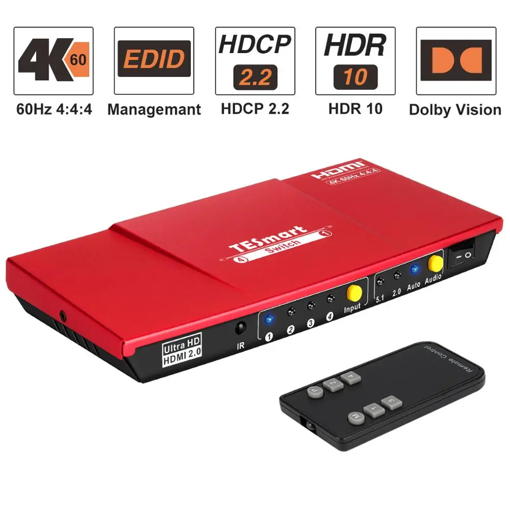 HDMI переключатель 4K @ 60 Гц 4 в 1 выключатель HDCP высокого качества с пультом