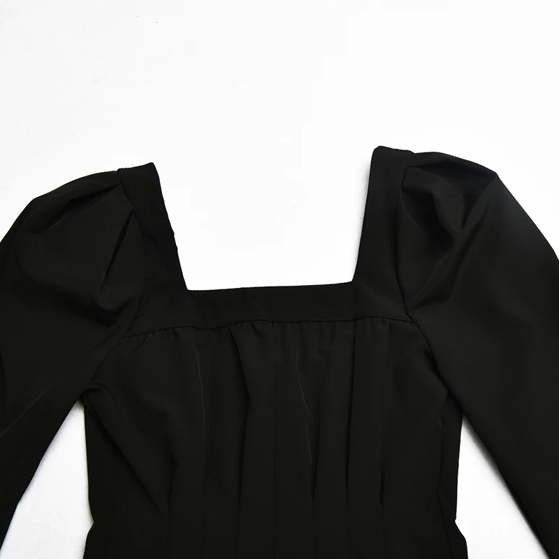 

Square Collar Defined Waist Long Puff Sleeve Shirt Female Sexy Wrap Breast Button Top White Blouse Office Lady Elegant Fashion