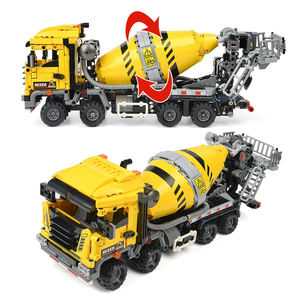 

1143PCS High-tech Yellow Concrete Mixer Truck Building Blocks City Engineering Cement Mixer Bricks MOC Construction Toys for Kid