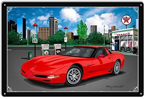 

ArtFuzz Texaco Corvette Red Car Metal Sign by Rudy Edwards 12x16