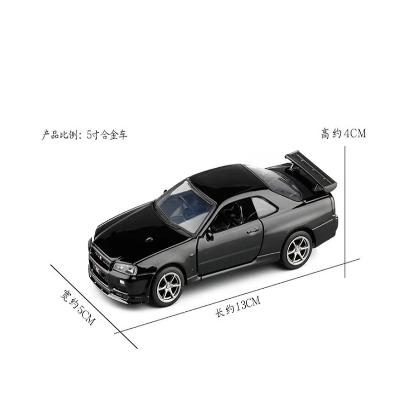 1:36 автомобиль игрушечный из сплава Nissan GTR R34 спортивный модель металлической
