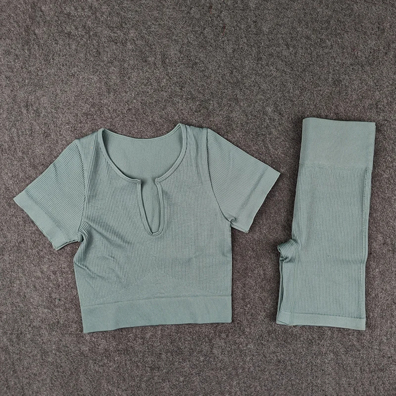 

Seamless Yoga Set Women Running Suit 2 Piece Women's Tracksuit Crop Top T-Shirt Shotrs Workout Outfit Clothes Gym Wear Sport