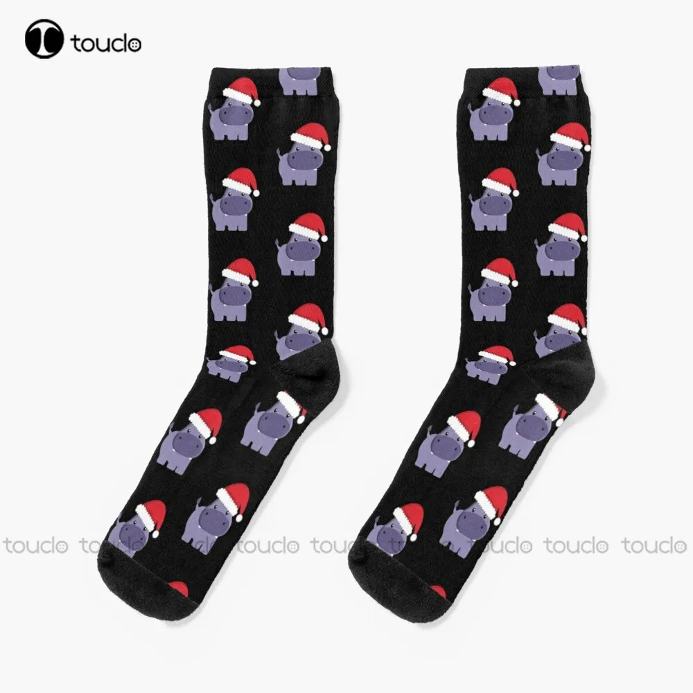 

New Christmas Hippo Socks Black Socks Women Personalized Custom Unisex Adult Socks Teen Socks Halloween Christmas Gift
