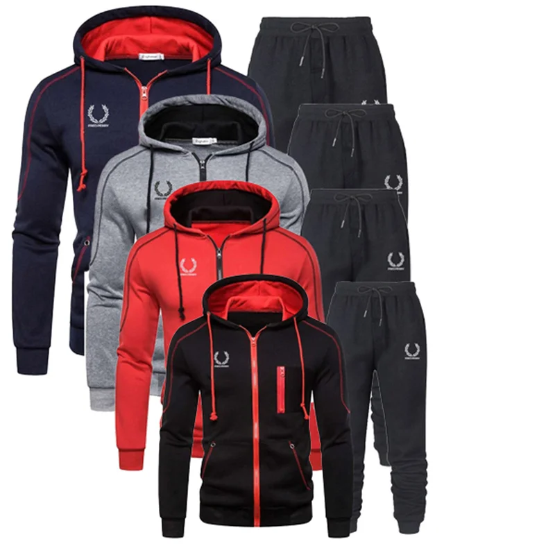 

Spring And Autumn Men Suit New Zipper Hoodie + Pants 2 Piece Casual Sportswear Men's Hooded Jogging Homme Sudadera Masculino