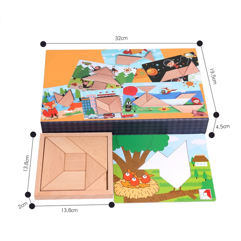 

Children 3D Jigsaw Puzzle Children Wooden Tangram Puzzle Tangram Baby Wooden Montessori Educational Toy Gift With Storage Box