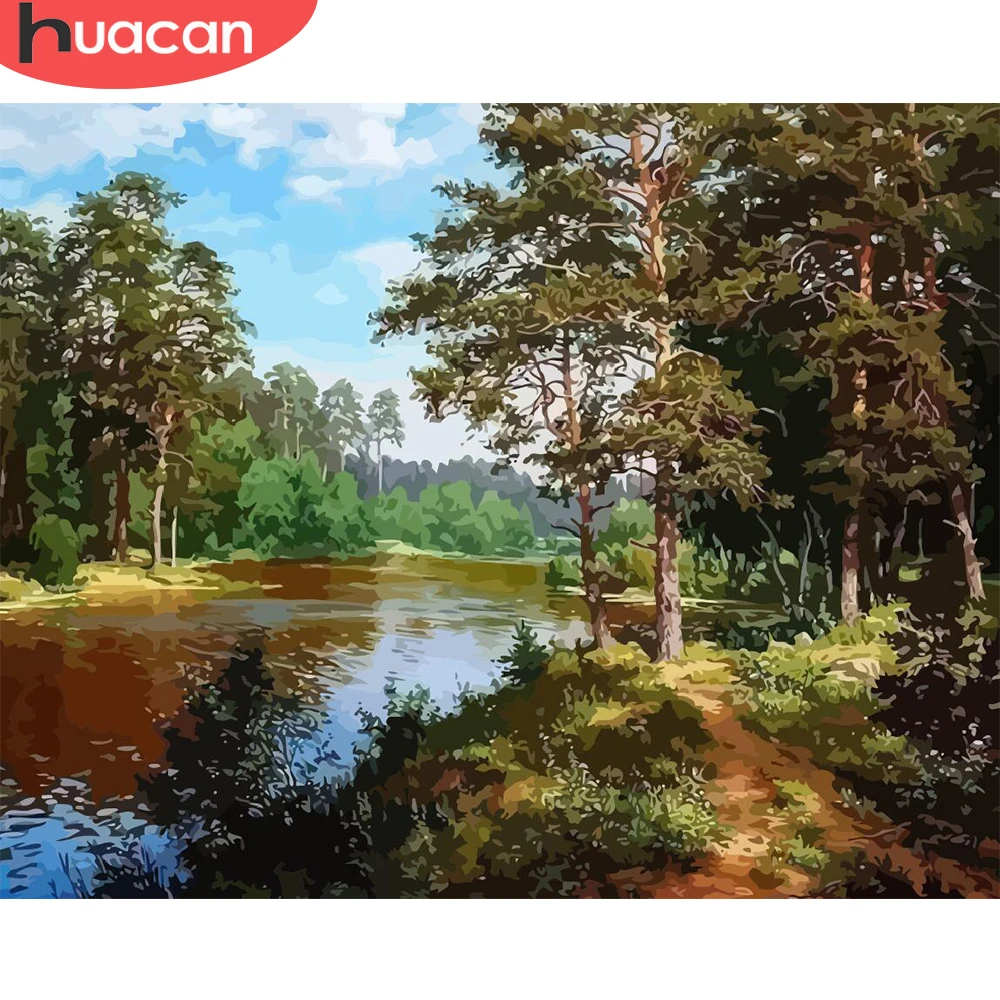 

HUACAN Picture By Number Forest Scenery Drawing On Canvas Oil Painting By Numbers River Kits Handpainted Wall Art