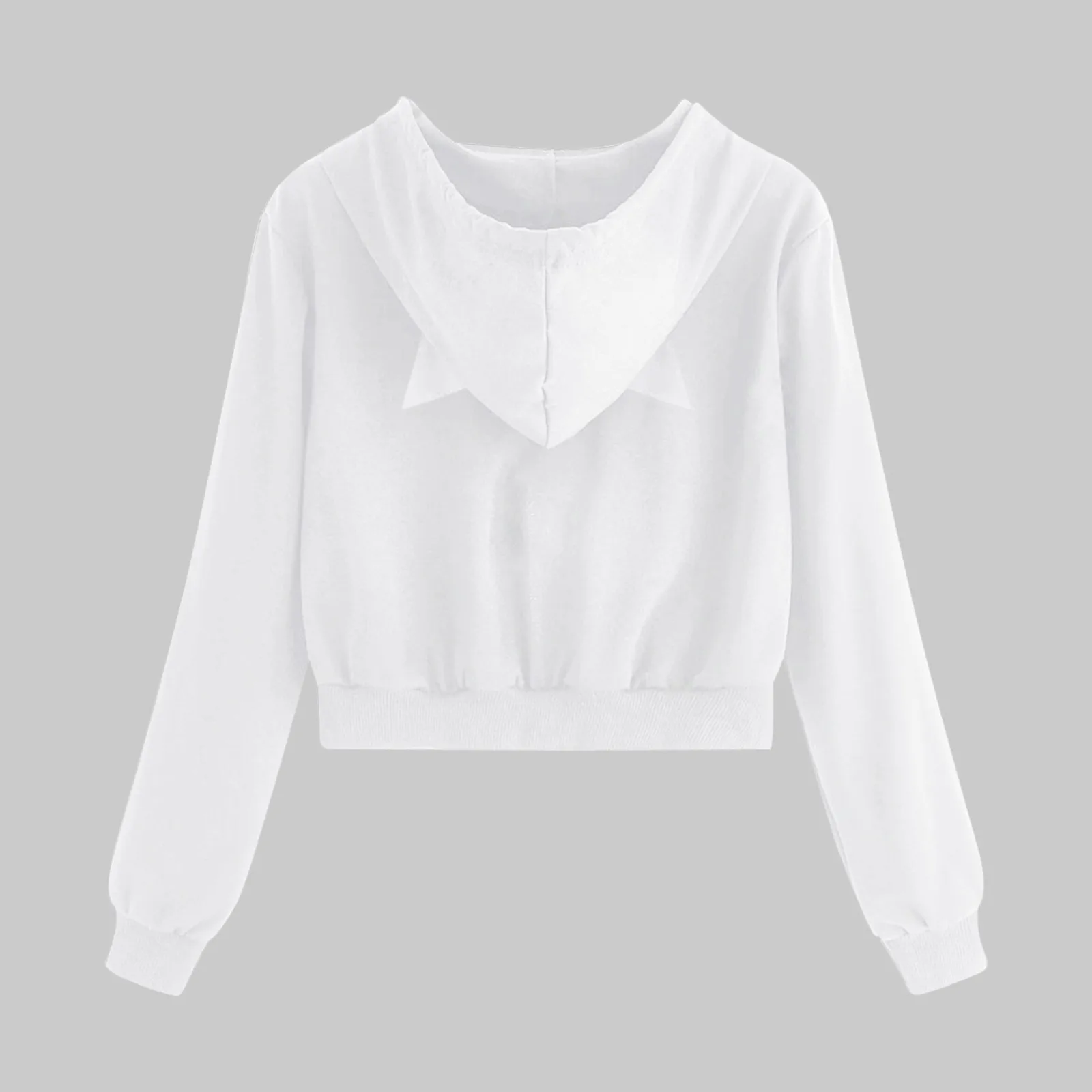 Women Casual Solid Hoodie Crop Top Long Sleeve Zipper Pocket Shirt Cat Hooded Sweatshirt Teen Girls Thin Jackets Bluza Moletom