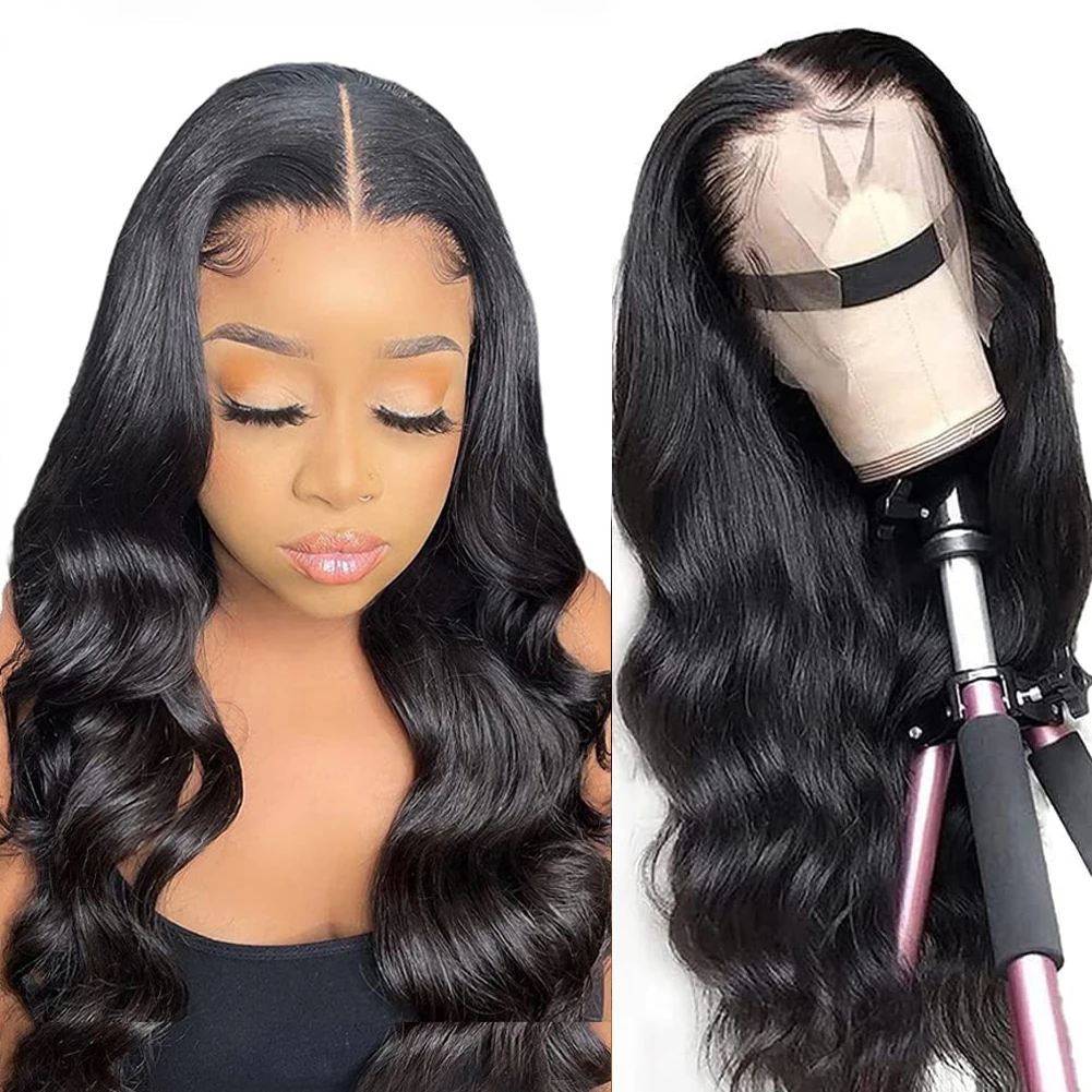 

RONGDUOYI Black Body Wave Wigs For Women Synthetic Lace Front Wig Perruque Cheveux Humain High Temperature Fiber Hair Cosplay