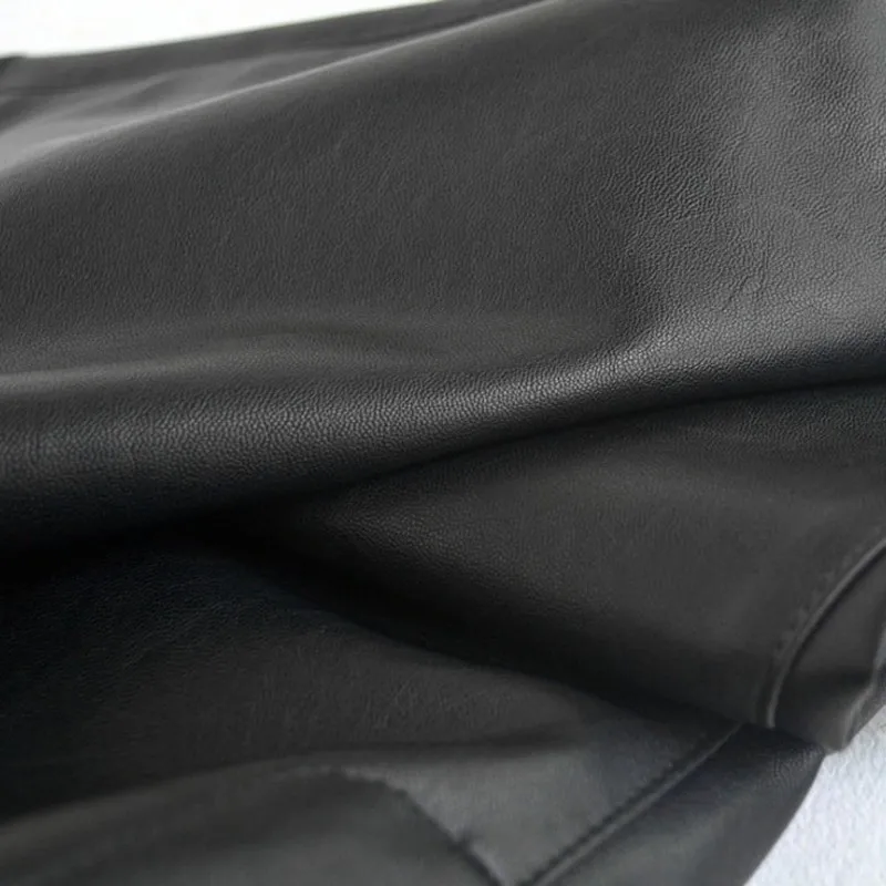 Womens Wrap PU Bell-bottoms Pants Fashion Elastic Waist Flare Pantalon Femme Autumn Faux Leather Wide Leg Trousers