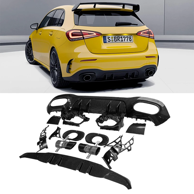 

Car Rear Bumper Splitter Lip Body Kit Diffuser Muffler Exhaust Tip For Mercedes Benz W177 AMG Hatchback A180 A200 A250 A35 2020+