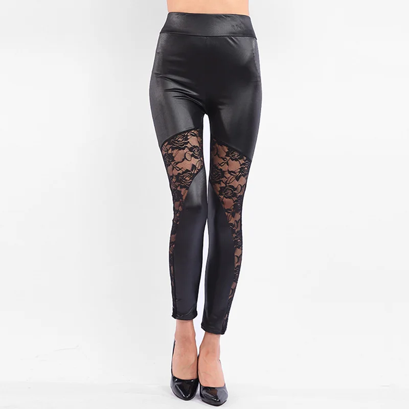 

Casual Pants Black Lace Rose Flower Mesh Stitching Sexy Legging Slim Sports Lady Cool Autumn Elastic Thin Long Pencil Pants New