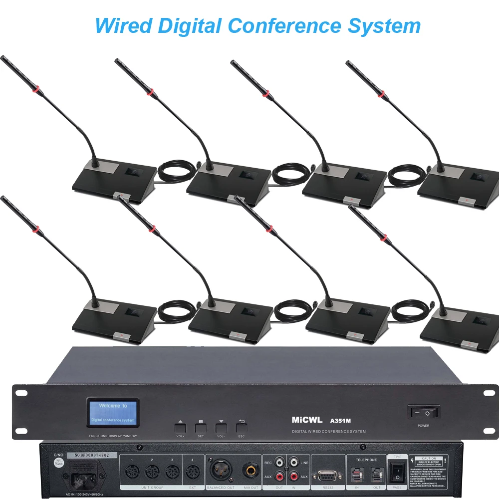 MiCWL Digital Wired Conference 22 Microphone System LED 22 Destktop Gooseneck 2 President 20 Delegate Mics A351M Series