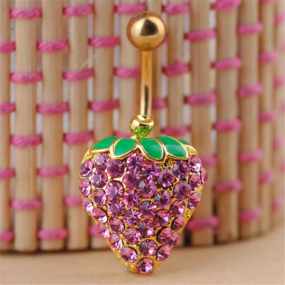 

1pc Sexy Strawberry Dangling Navel Belly Button Rings Belly Piercing Crystal Surgical Steel Woman Body Jewelry Barbell