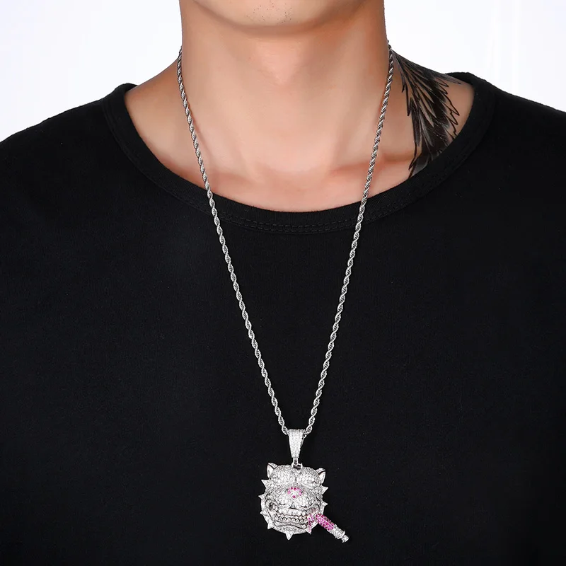 

Hip Hop AAA CZ Stone Bling Ice Out Cool Smoking Bully Dog Pendants Necklace for Men Rapper Jewelry Drop Shipping