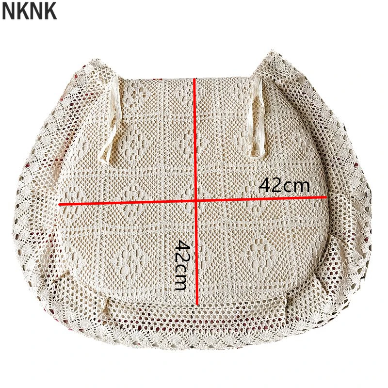 

1pc Imitation Handmade Crochet Lace Dining Chair Cushion For 4-seasons Trapezoid Shape 42*42cm