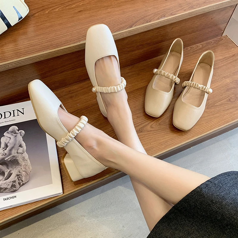 

All-Match Shallow Mouth Shoes On Heels Female Footwear Casual Sneaker Elegant 2021 Fashion Women's Square Toe Comfortable Dress