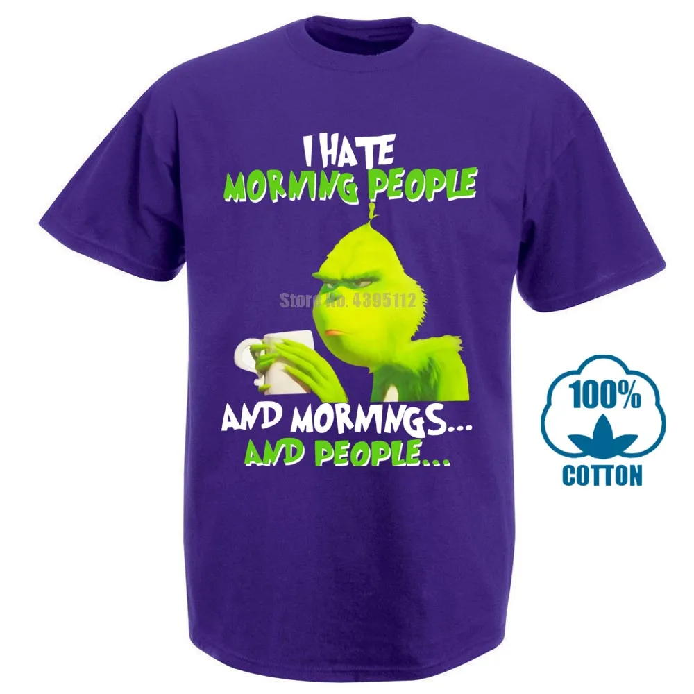 Grinches I Hate Morning People Mornings People Футболка с принтом, футболка с круглым вырезом, крутая, свободная, весенняя, осенняя рубашка - Цвет: Фиолетовый