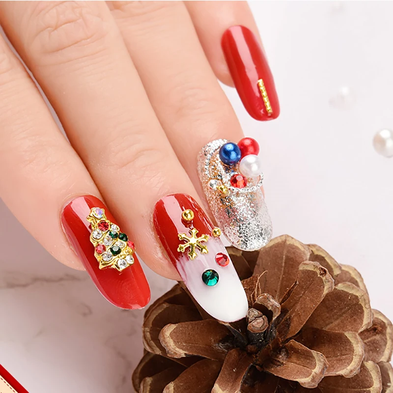 1 коробка Рождественские 3D украшения со стразами для ногтей блестящая Звезда