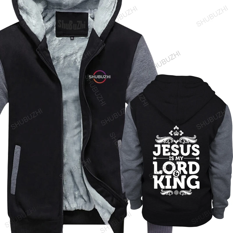 

Man cotton zipper fleece hoodies Men brand warm jacket Jesus Is My Lord And King Funny Men's Cotton top winter thick pullover