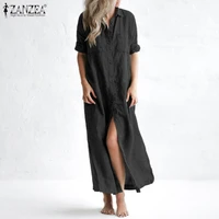 elegant solid shirt dress women autumn sundress zanzea 2021 casual long sleeve maxi vestidos female lapel button robe