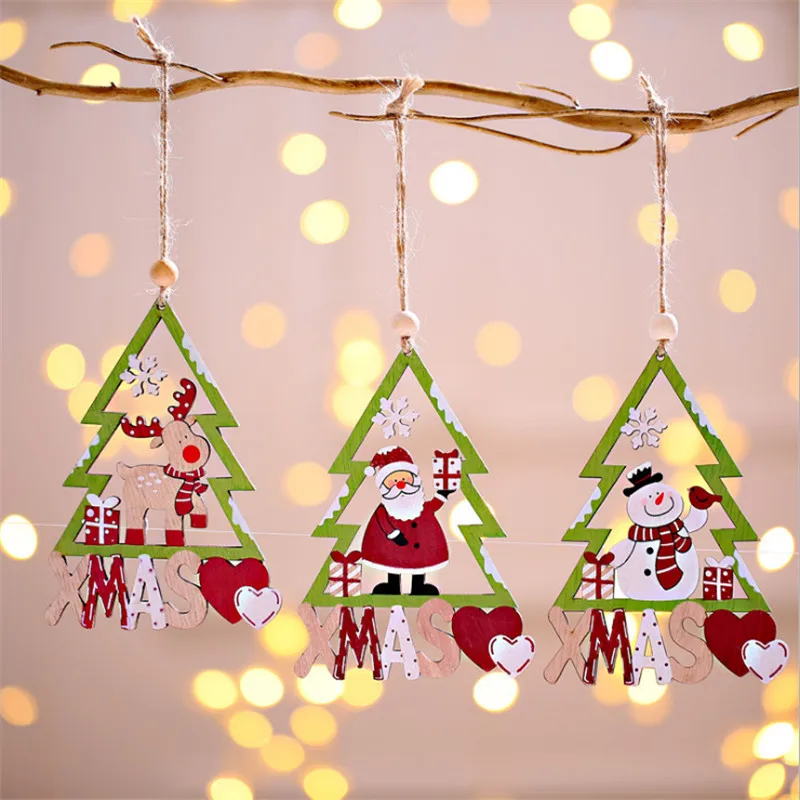 

New Christmas Tree Decoration Pendant Wooden Christmas Decoration Pendant Color Hollow Christmas Tree Shape Navidad 2022 Decor