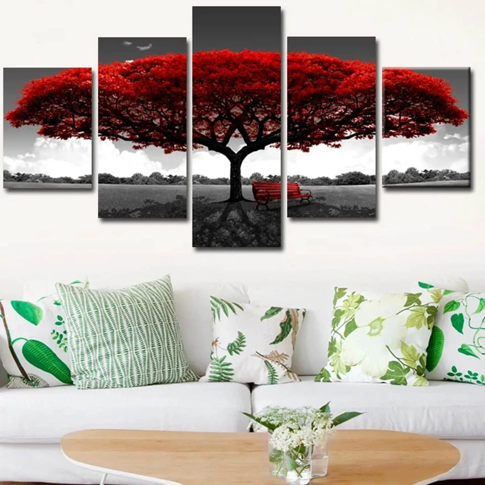 

5 панелей абстрактное красное дерево Алмазная картина полный квадрат круглый Бриллиантовая мозаика пейзаж настенная живопись вышивка дома...