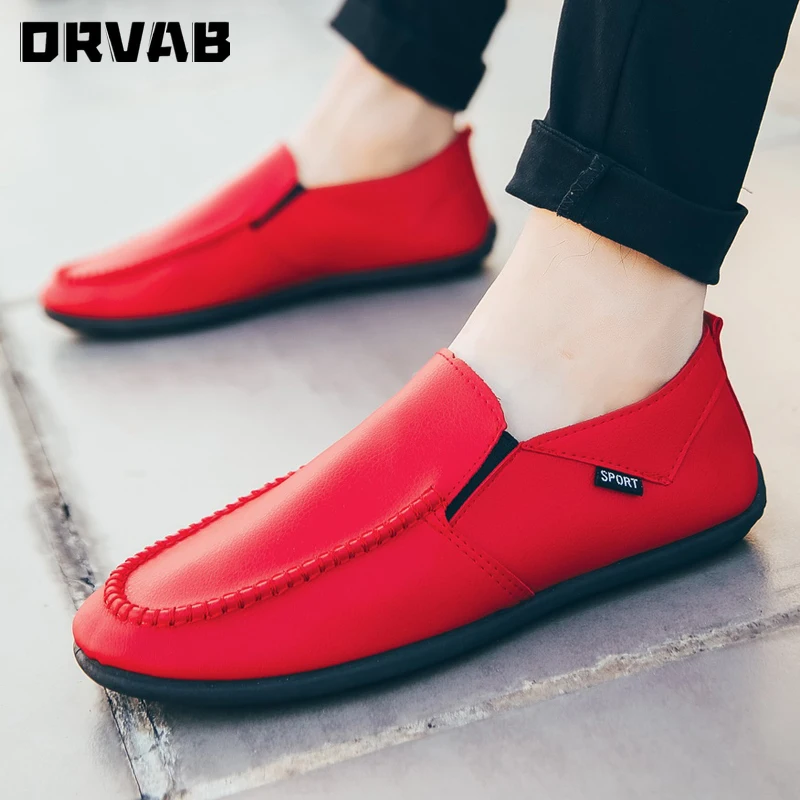 Мужские лоферы Модная кожаная повседневная обувь Черные Красные кроссовки