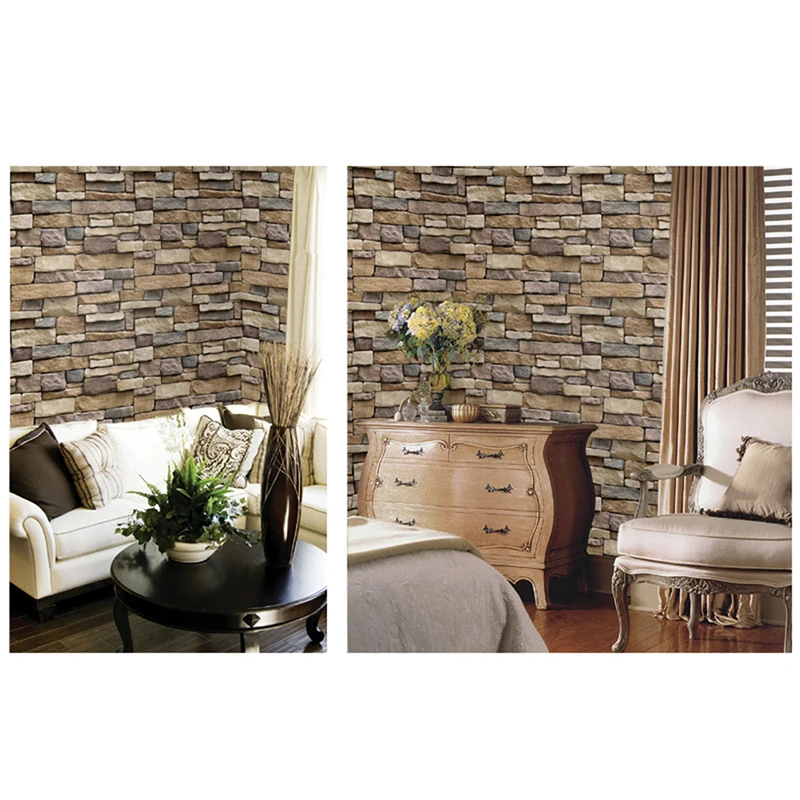 

3D Decorative Wall Decals Brick Stone Rustic Self-adhesive Wall Sticker Home Decor Wallpaper Roll for Bedroom Kitchen