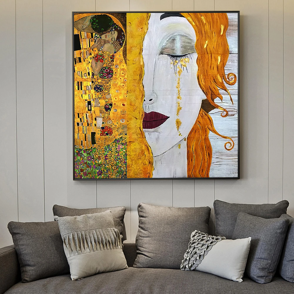 

Golden Tears Kiss Artist Gustav Klimt Art Canvas Print Painting Famous Abstract Wall Picture Living Room Home Decoration Poster