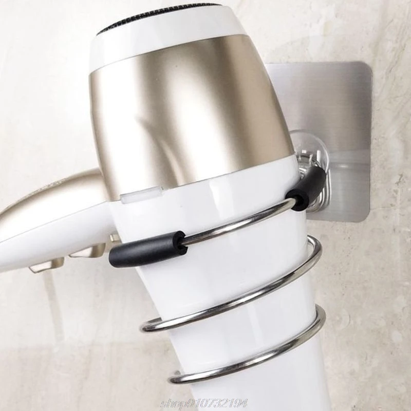 

Adhesive Wall Mount Hair Dryer Holder Rack Blower Organizer Shelf Stainless steel Spiral Stand Storage N06 20 Dropshipping