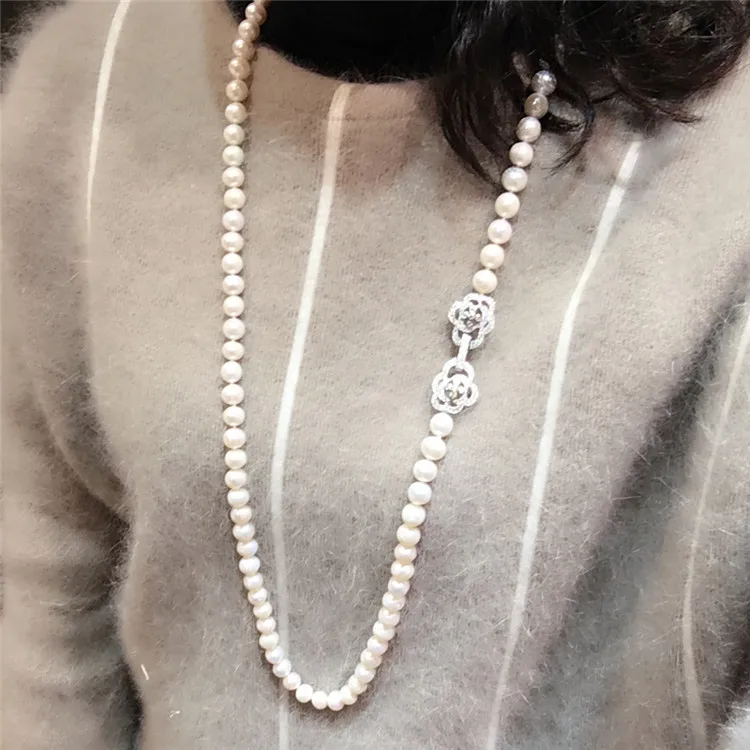 

NEW Hot sell 8-9mm 60cm white natural freshwater pearl necklace long sweater chain fashion jewelry