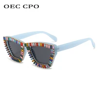 oec cpo fashion rhinestones sunglasses women elegant crystal square sun glasses female diamond eyewear uv400 brand designer