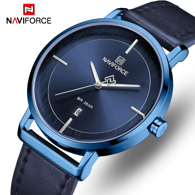 NAVIFORCE новые мужские часы модные Leatehr спортивные кварцевые повседневные деловые