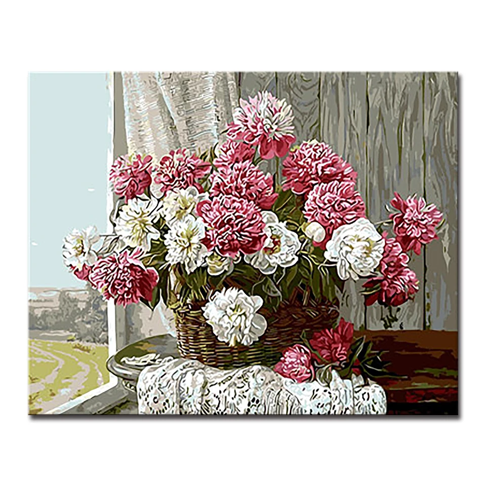 Кластер пиона DIY Краска ing комплекты номеров картина с каллиграфией акриловая