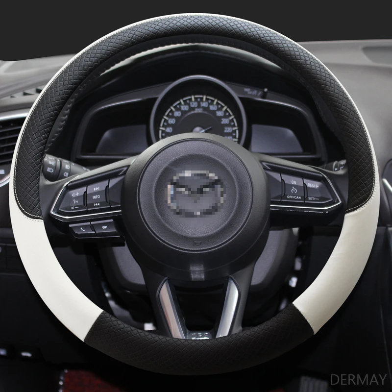 

DERMAY PU Leather Car Steering Wheel Cover for CX-3 CX-4 CX-5 CX-7 CX-9 Mazda 3 Axela 6 Gh Gj Demio Anti-Slip Funda Volante