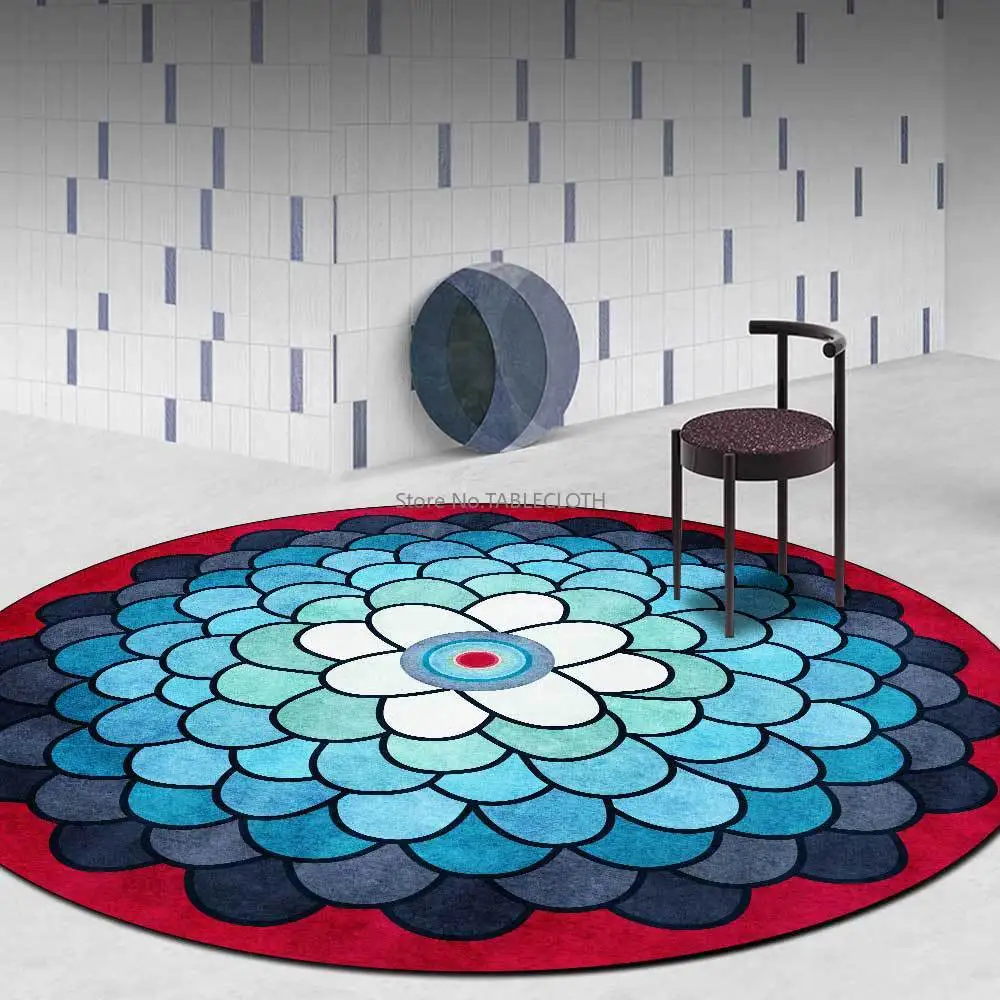 

Новые модные градиентные синие красные геометрические цветы в этническом стиле для гостиной спальни Нескользящие коврики круглый ковер